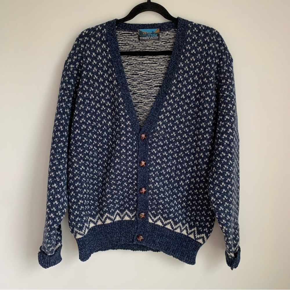 Vintage Timber Valley Wool Abstract Cardigan Sweater Geometric Grandpa